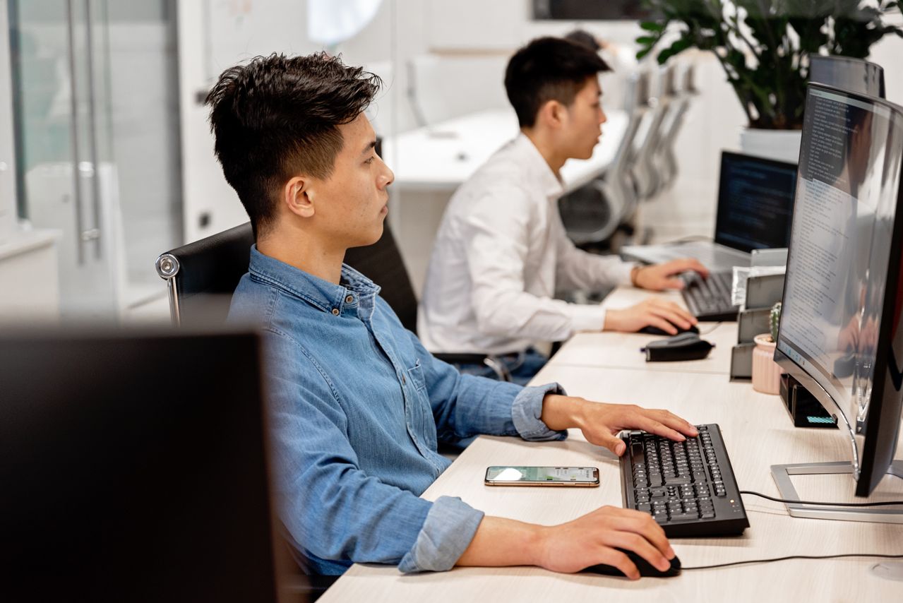 Business employee reviewing documents for approval